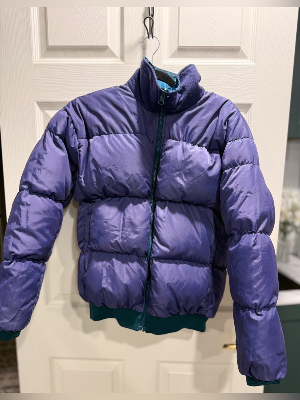 VTG 90s Columbia Reversible Down Puffer Jacket Men's Small Teal Purple - Picture 9 of 12